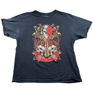 VTG  Faith Skull Rose Wings Y2K Thirty Single Graphic Tee Mens XL Black‎ Shirt